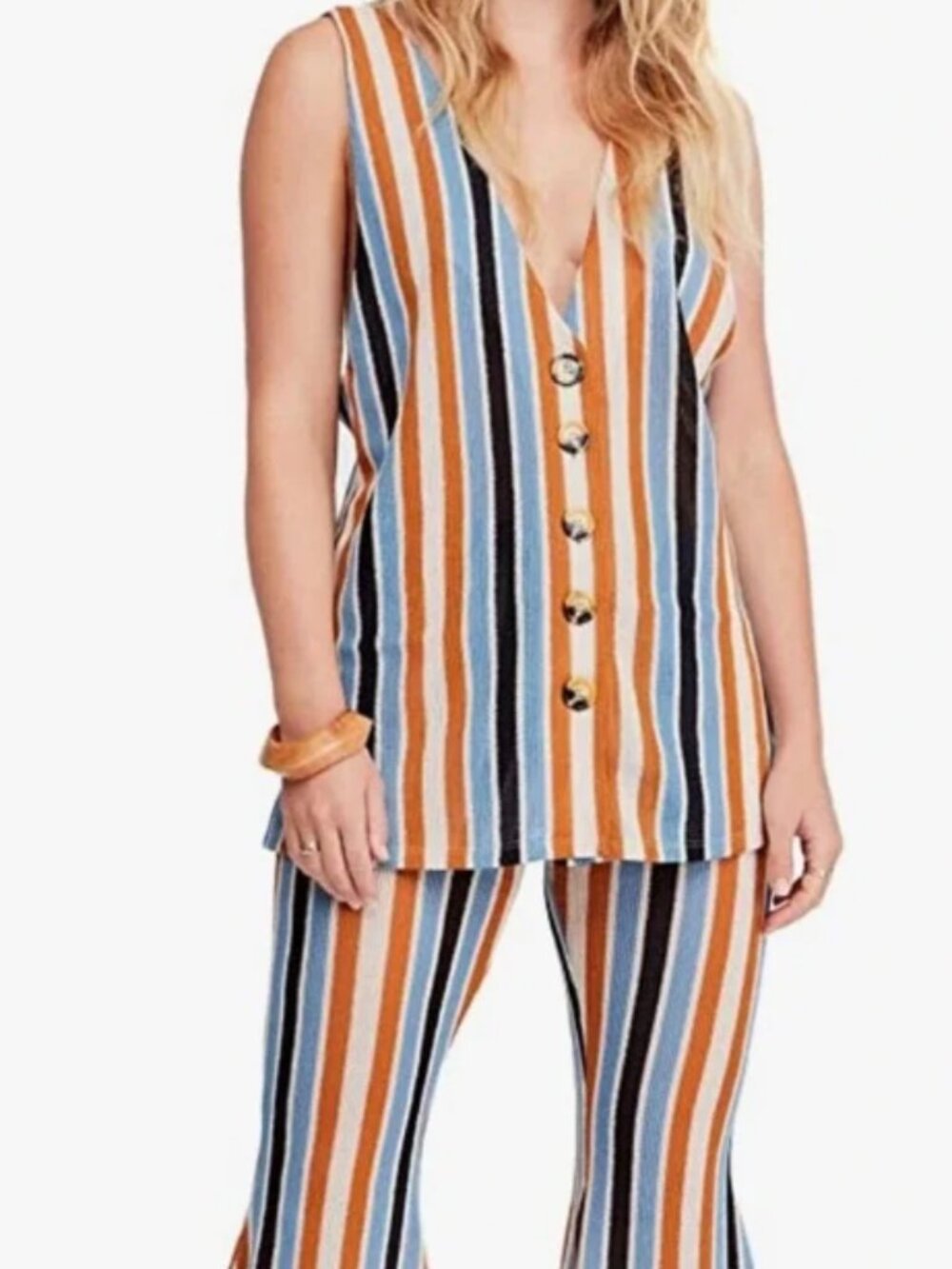 Free People Extra Small Knit 2-piece Orange Blue Beige Black Tank & Pants Set